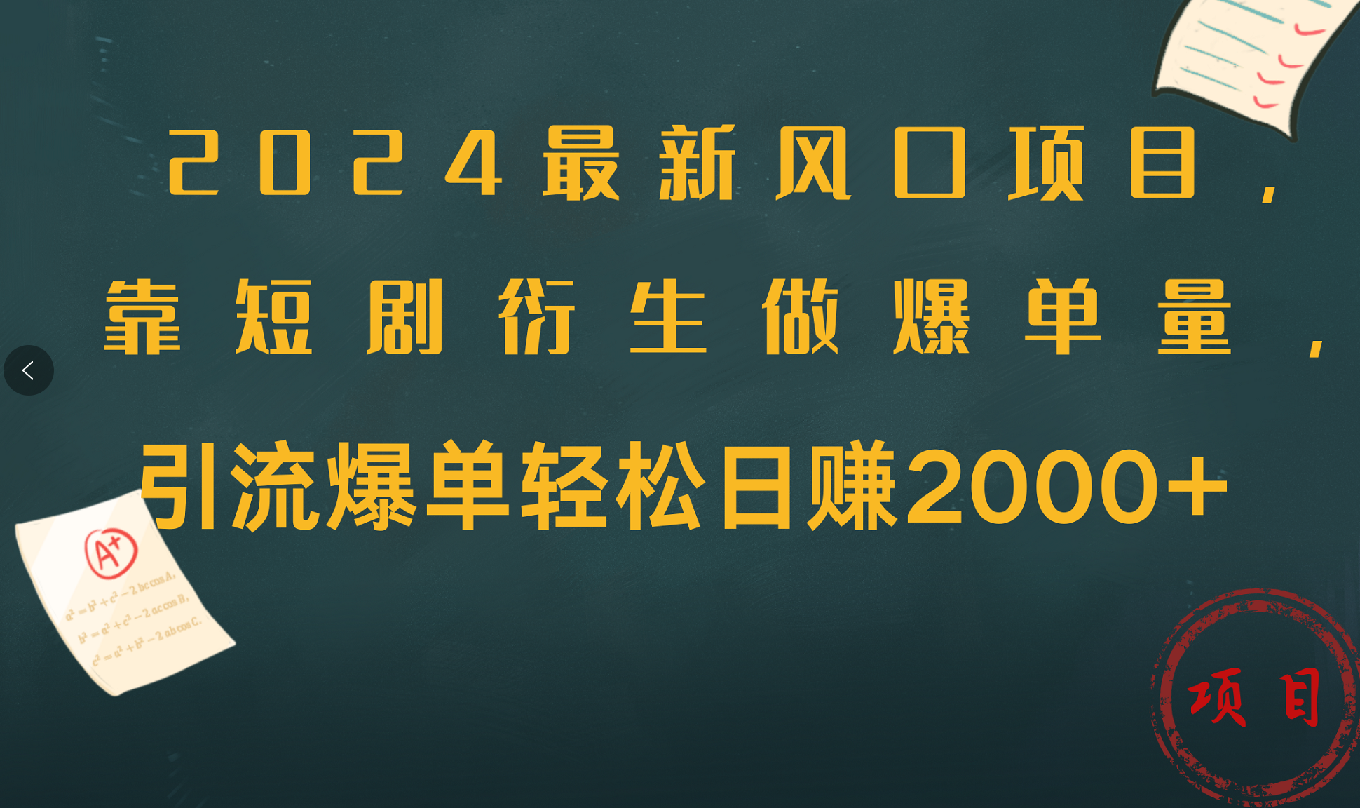2024最新风口项目,引流爆单轻松日赚2000+,靠短剧衍生做爆单量